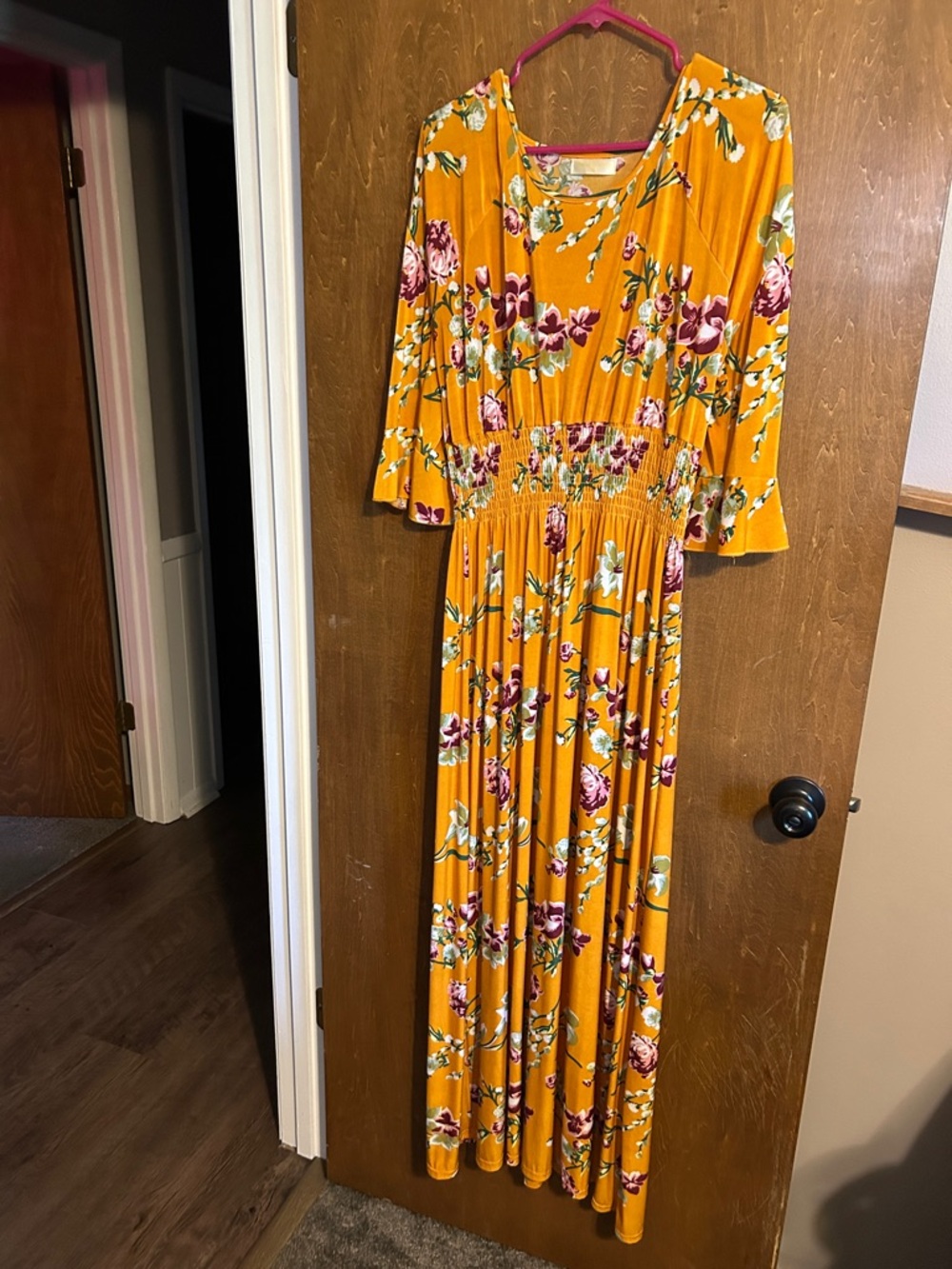 Floral Mustard Maxi Dress with Smocked Waist